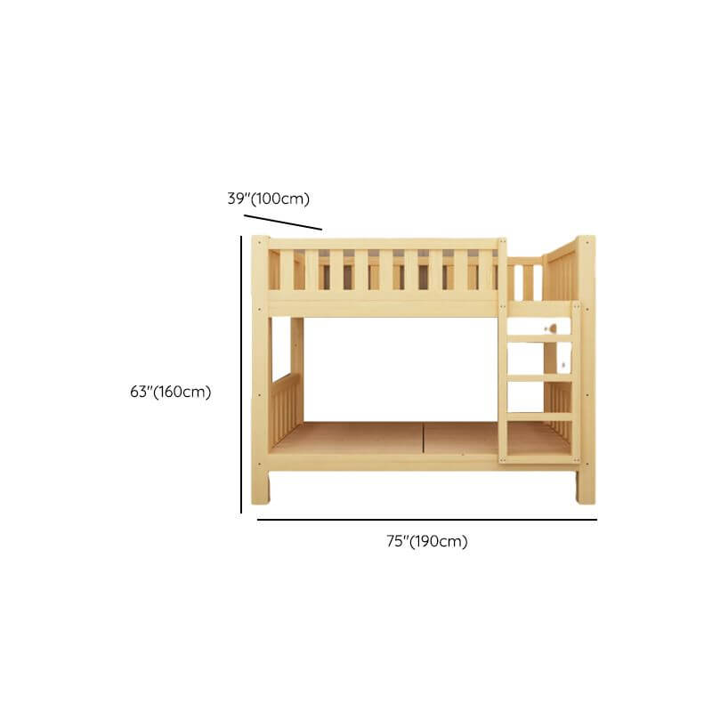 Modern Natural Finish Bunk Bed with Built-In Ladder for Kids Dimensions