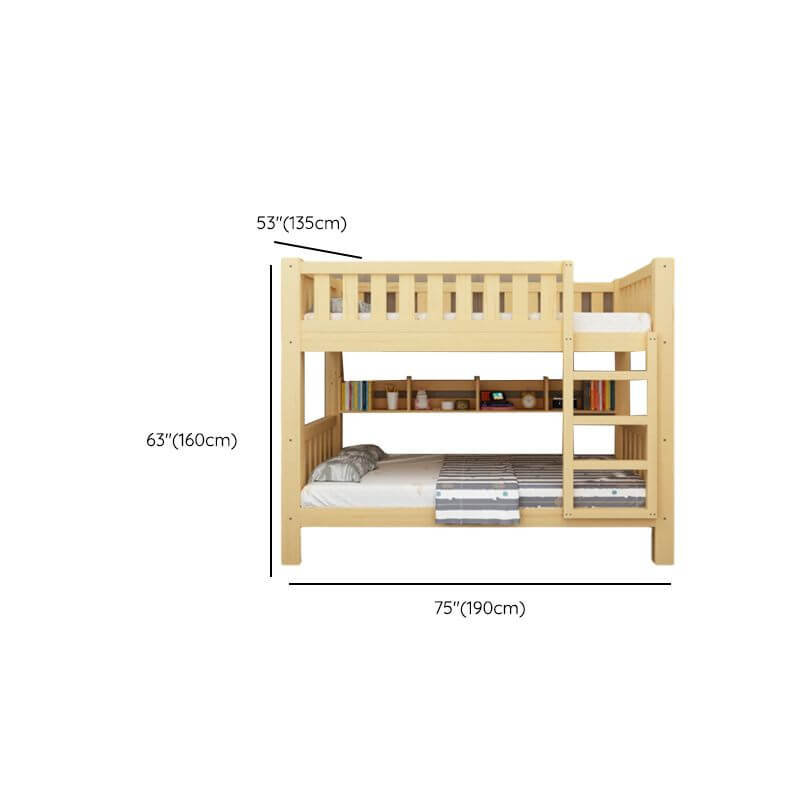 Modern Natural Finish Bunk Bed with Built-In Ladder for Kids Dimensions