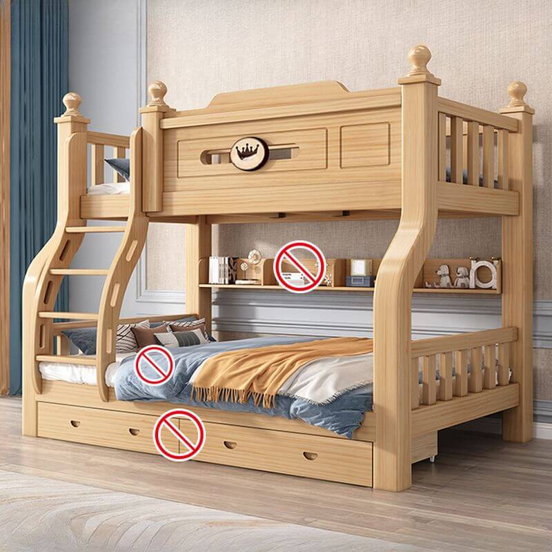 Modern Natural Finish Bunk Bed with Ladder for Kids