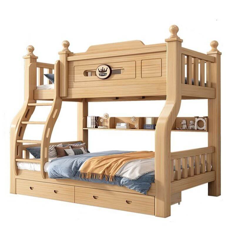 Modern Natural Finish Bunk Bed with Ladder for Kids
