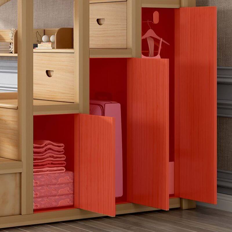 Modern Natural Finish Bunk Bed with Ladder for Kids