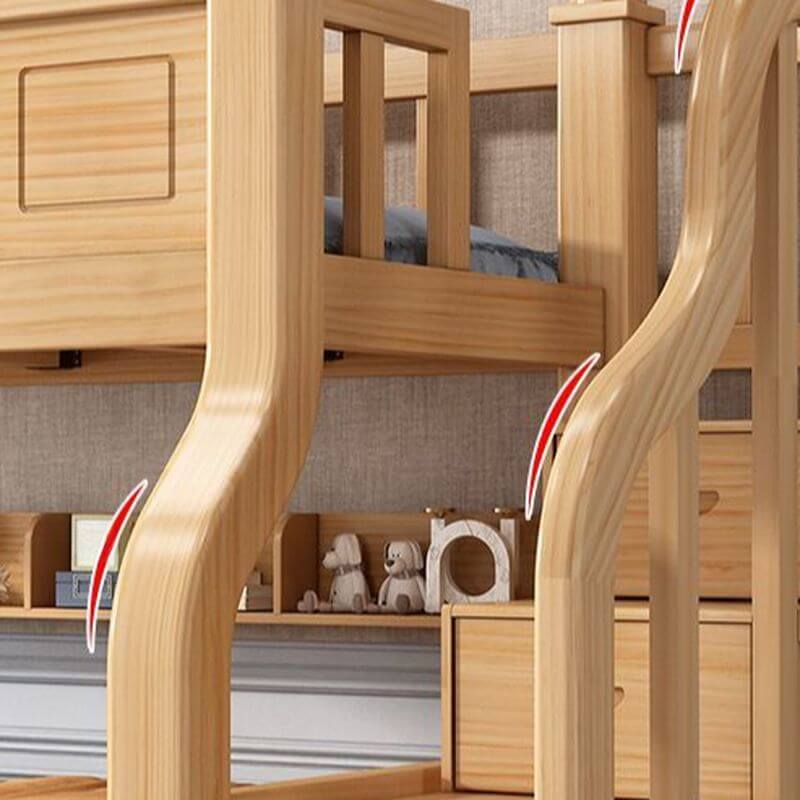 Modern Natural Finish Bunk Bed with Ladder for Kids