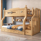 Modern Natural Finish Bunk Bed with Ladder for Kids
