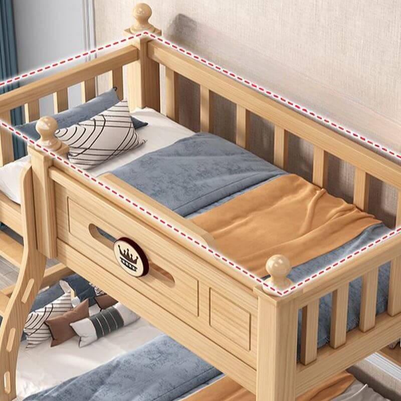 Modern Natural Finish Bunk Bed with Ladder for Kids