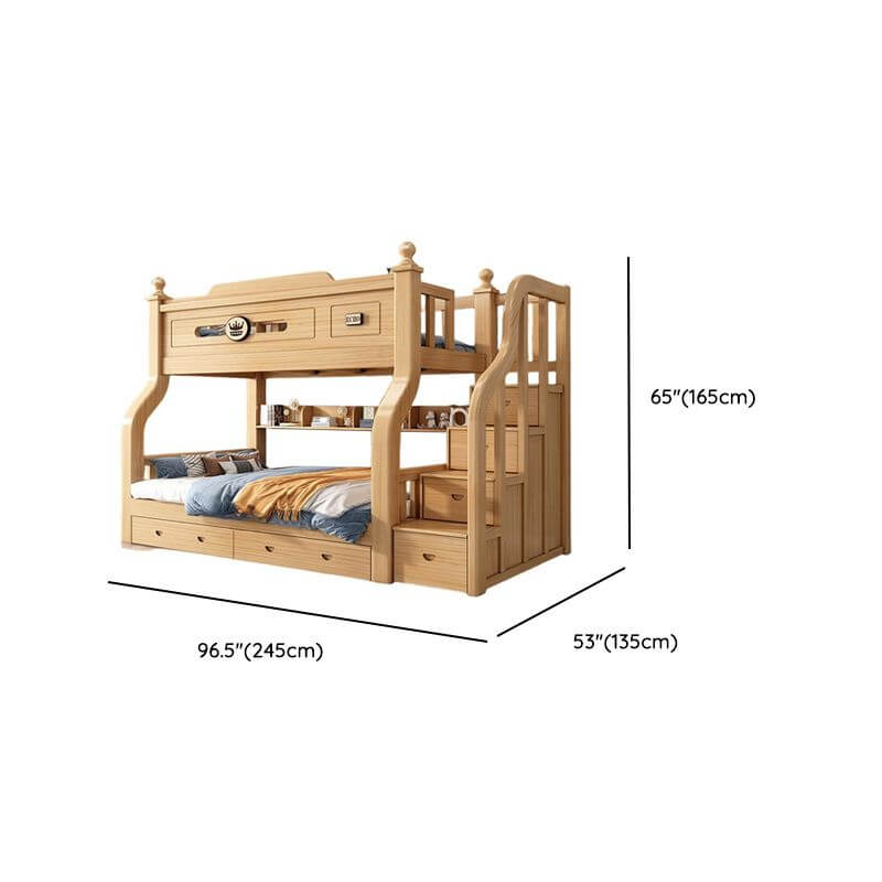 Modern Natural Finish Bunk Bed with Ladder for Kids Dimensions