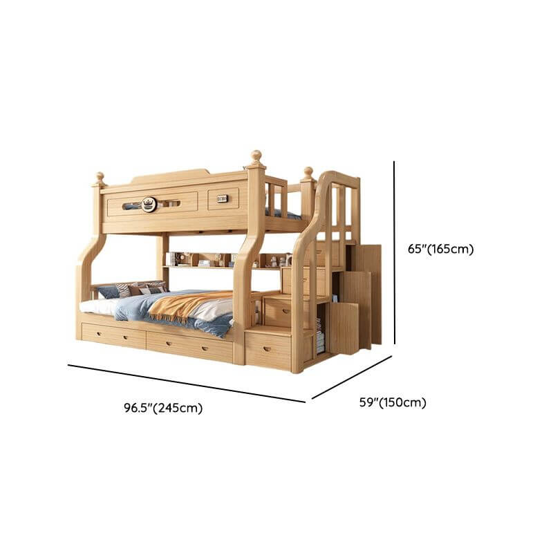 Modern Natural Finish Bunk Bed with Ladder for Kids Dimensions