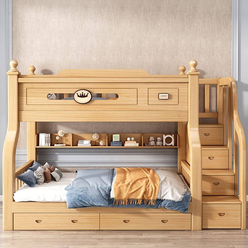 Modern Natural Finish Bunk Bed with Ladder for Kids Main Product Image