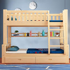 Modern Natural Finish Bunk Bed with Storage & Bookcase