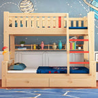 Modern Natural Finish Bunk Bed with Storage & Bookcase