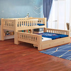 Modern Natural Finish Bunk Bed with Storage & Bookcase