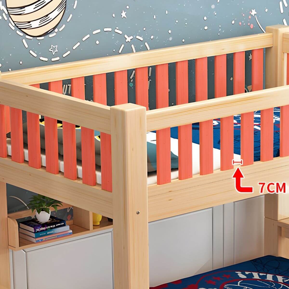 Modern Natural Finish Bunk Bed with Storage & Bookcase