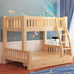 Modern Natural Finish Bunk Bed with Storage & Bookcase