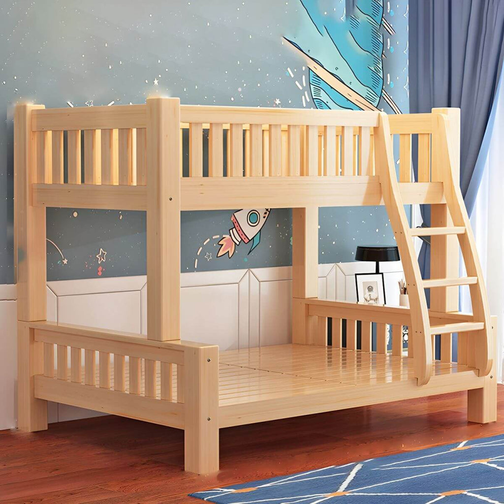Modern Natural Finish Bunk Bed with Storage & Bookcase