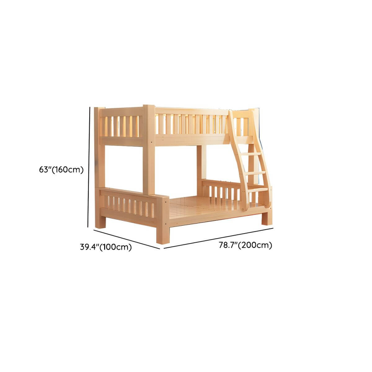Modern Natural Finish Bunk Bed with Storage & Bookcase Dimensions