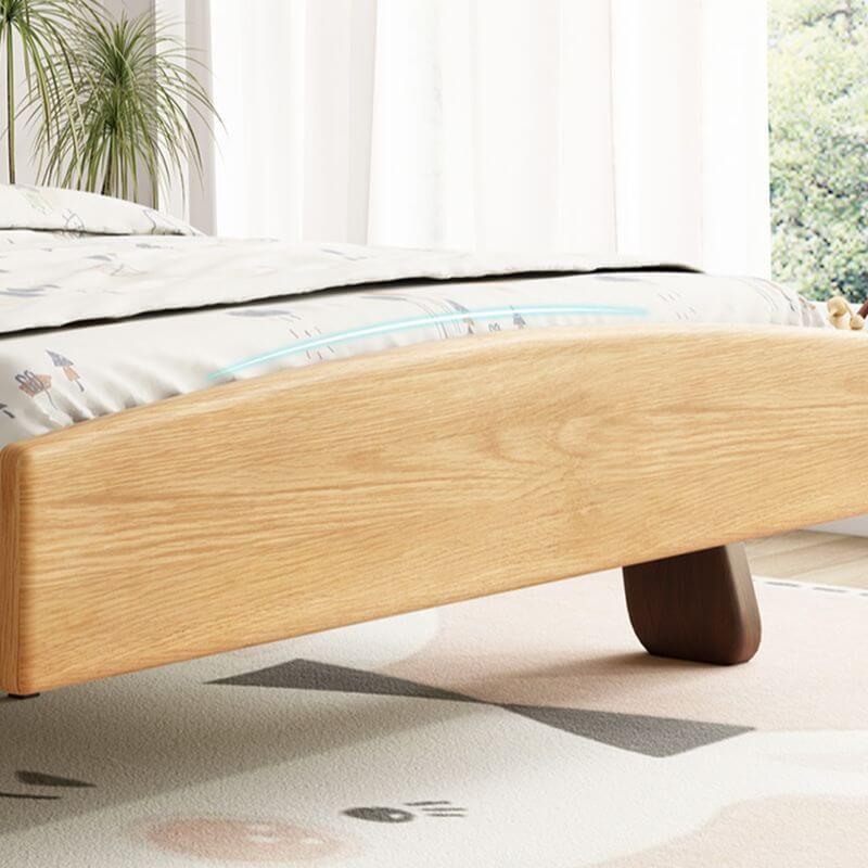 Modern Natural-Finish Panel Bed with Bear-Face Headboard
