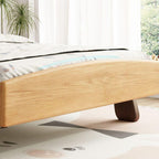 Modern Natural-Finish Panel Bed with Bear-Face Headboard