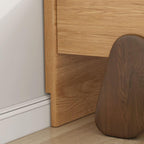 Modern Natural-Finish Panel Bed with Bear-Face Headboard