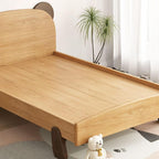 Modern Natural-Finish Panel Bed with Bear-Face Headboard