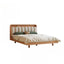 Modern Natural Finish Wood Bed with Upholstered Headboard