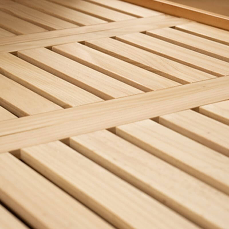 Modern Natural Finish Wood Bed with Upholstered Headboard