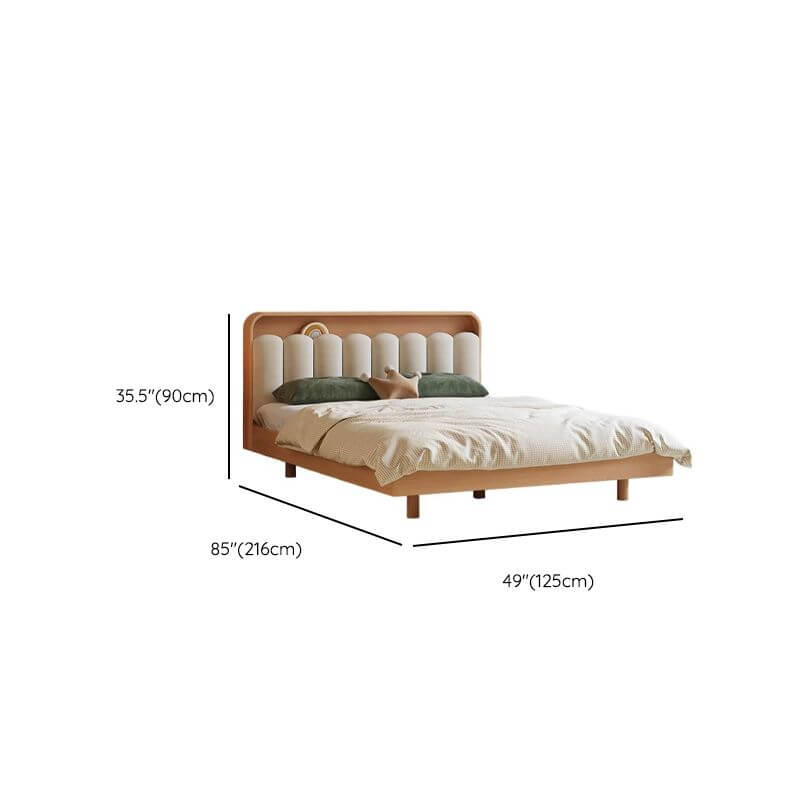 Modern Natural Finish Wood Bed with Upholstered Headboard Dimensions