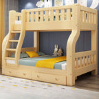 Modern Natural Finish Wooden Bunk Bed with Storage Options for Kids