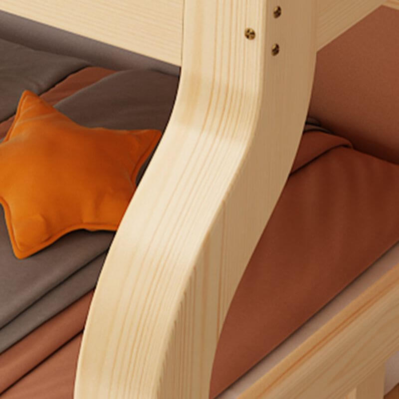 Modern Natural Finish Wooden Bunk Bed with Storage Options for Kids