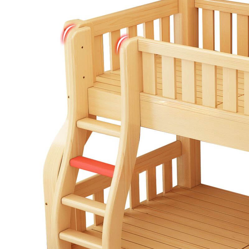 Modern Natural Finish Wooden Bunk Bed with Storage Options for Kids
