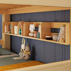 Modern Natural Finish Wooden Bunk Bed with Storage Options for Kids