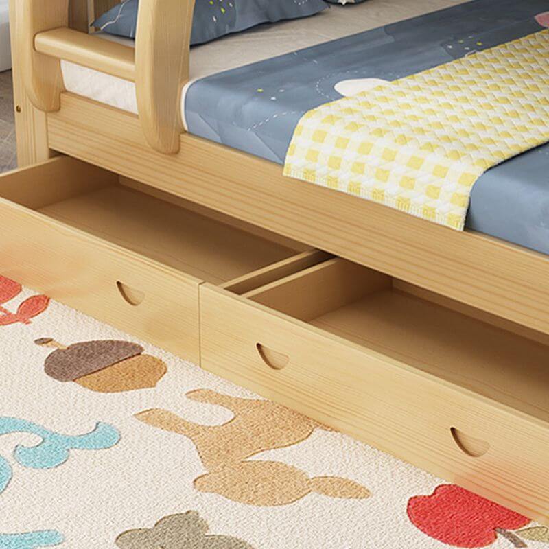 Modern Natural Finish Wooden Bunk Bed with Storage Options for Kids
