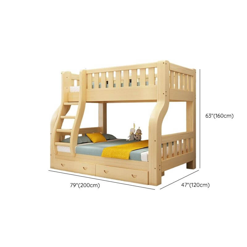 Modern Natural Finish Wooden Bunk Bed with Storage Options for Kids Dimensions