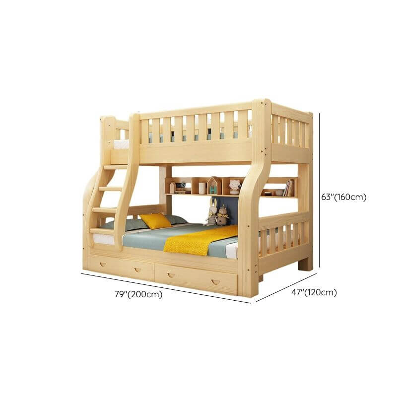 Modern Natural Finish Wooden Bunk Bed with Storage Options for Kids Dimensions