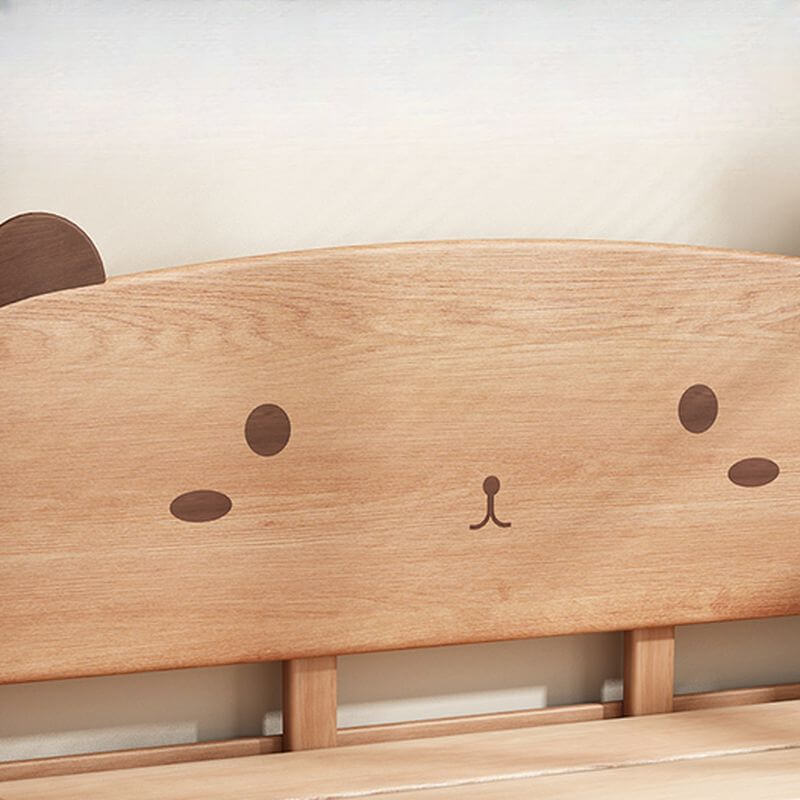Modern Natural Finish Wooden Kids Bed with Adorable Animal Headboard