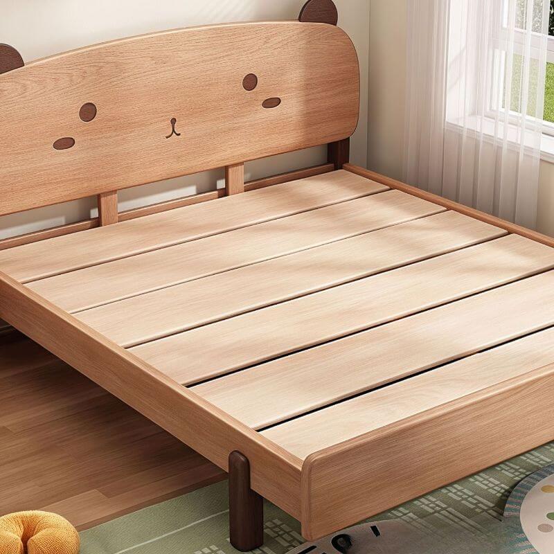 Modern Natural Finish Wooden Kids Bed with Adorable Animal Headboard