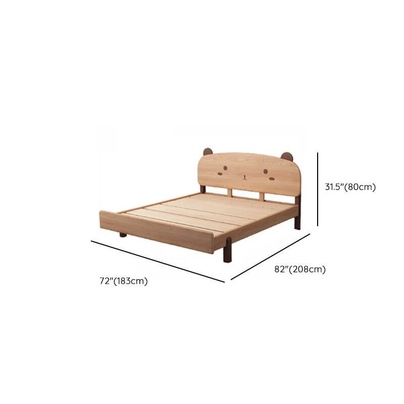 Modern Natural Finish Wooden Kids Bed with Adorable Animal Headboard Dimensions