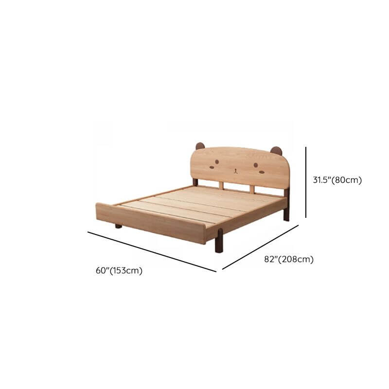 Modern Natural Finish Wooden Kids Bed with Adorable Animal Headboard Dimensions