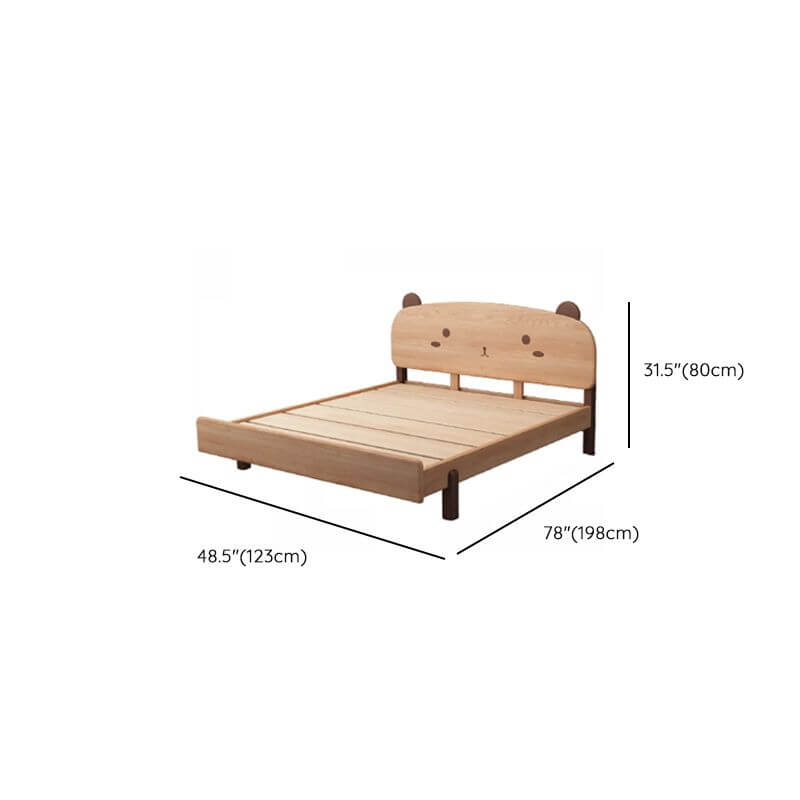 Modern Natural Finish Wooden Kids Bed with Adorable Animal Headboard Dimensions