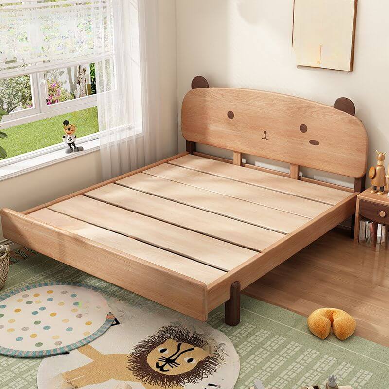 Modern Natural Finish Wooden Kids Bed with Adorable Animal Headboard Main Product Image