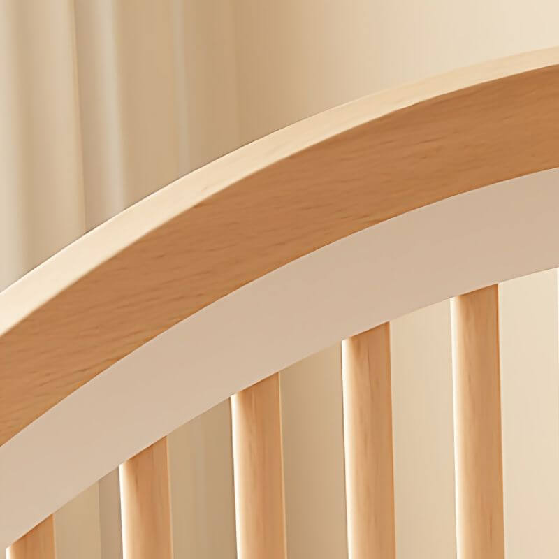 Modern Natural Finish Wooden Kids Bed with Guardrail and Soft Curves