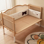 Modern Natural Finish Wooden Kids Bed with Guardrail and Soft Curves