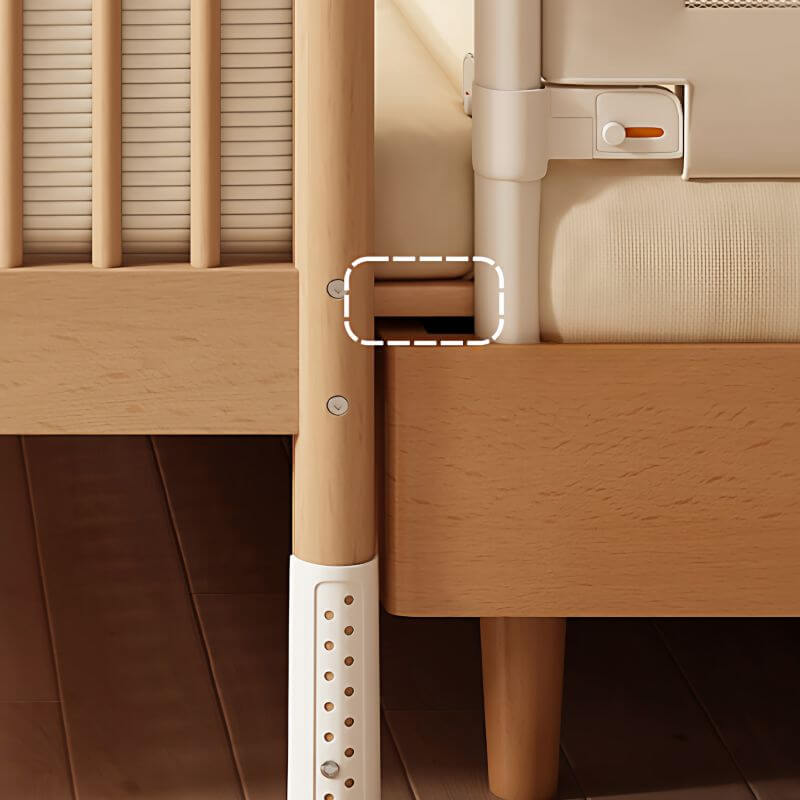 Modern Natural Finish Wooden Kids Bed with Guardrail and Soft Curves