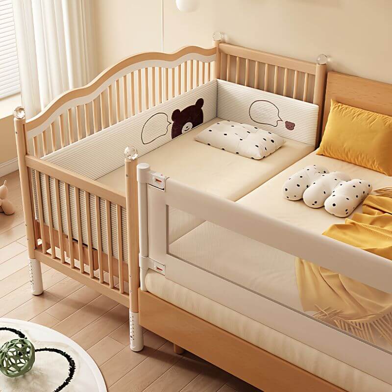 Modern Natural Finish Wooden Kids Bed with Guardrail and Soft Curves Main Product Image Main image