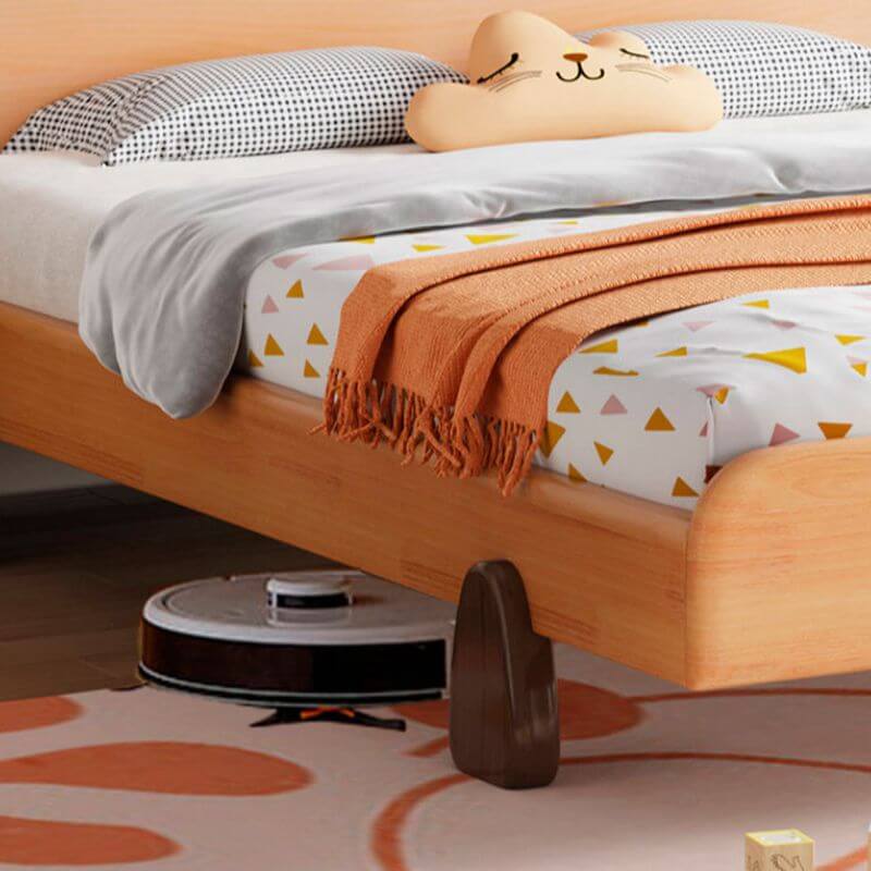 Modern Natural Finish Wooden Kids Bed with Headboard