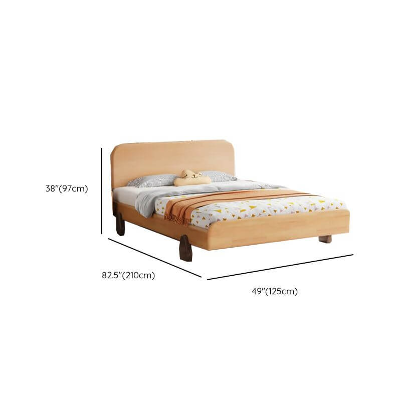 Modern Natural Finish Wooden Kids Bed with Headboard Dimensions
