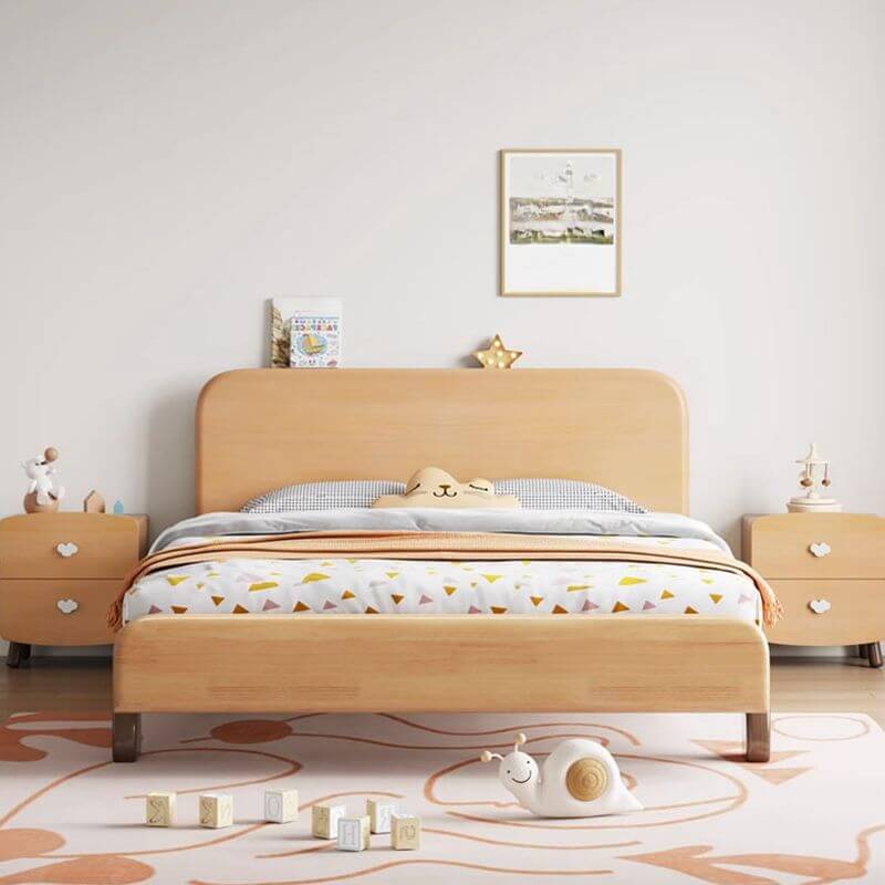 Modern Natural Finish Wooden Kids Bed with Headboard Main Product Image
