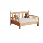 Modern Natural Wood Kids Bed with Headboard and Guardrail
