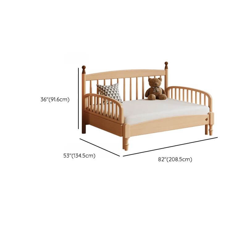 Modern Natural Wood Kids Bed with Headboard and Guardrail Dimensions