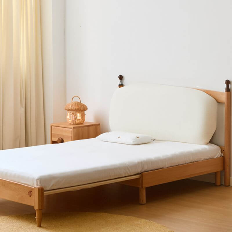 Modern Natural Wood Kids Bed with Headboard and Guardrail Main Product Image