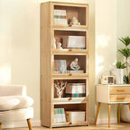 Modern Natural Wood Vertical Bookcase with Acrylic Doors