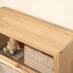Modern Natural Wood Vertical Bookcase with Acrylic Doors